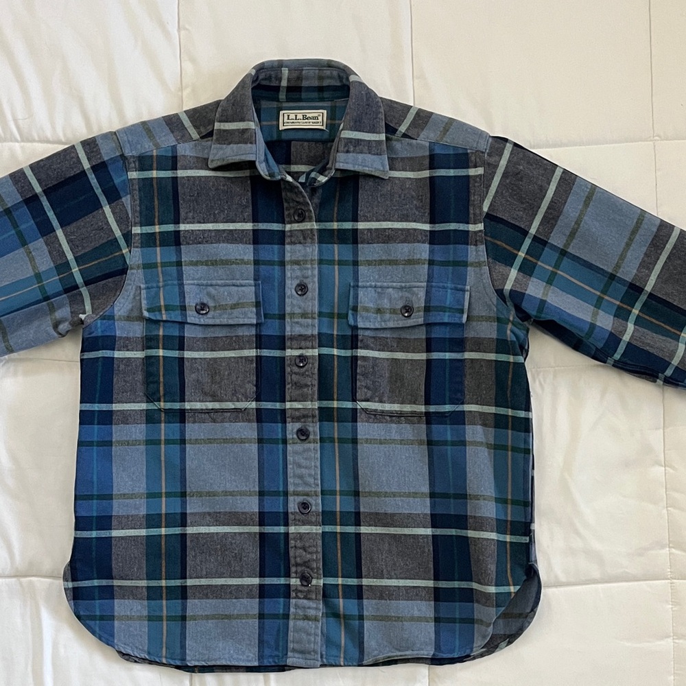L.L. Bean Blue Plaid Chamois Cloth Button Down Shirt Women's Size Medium